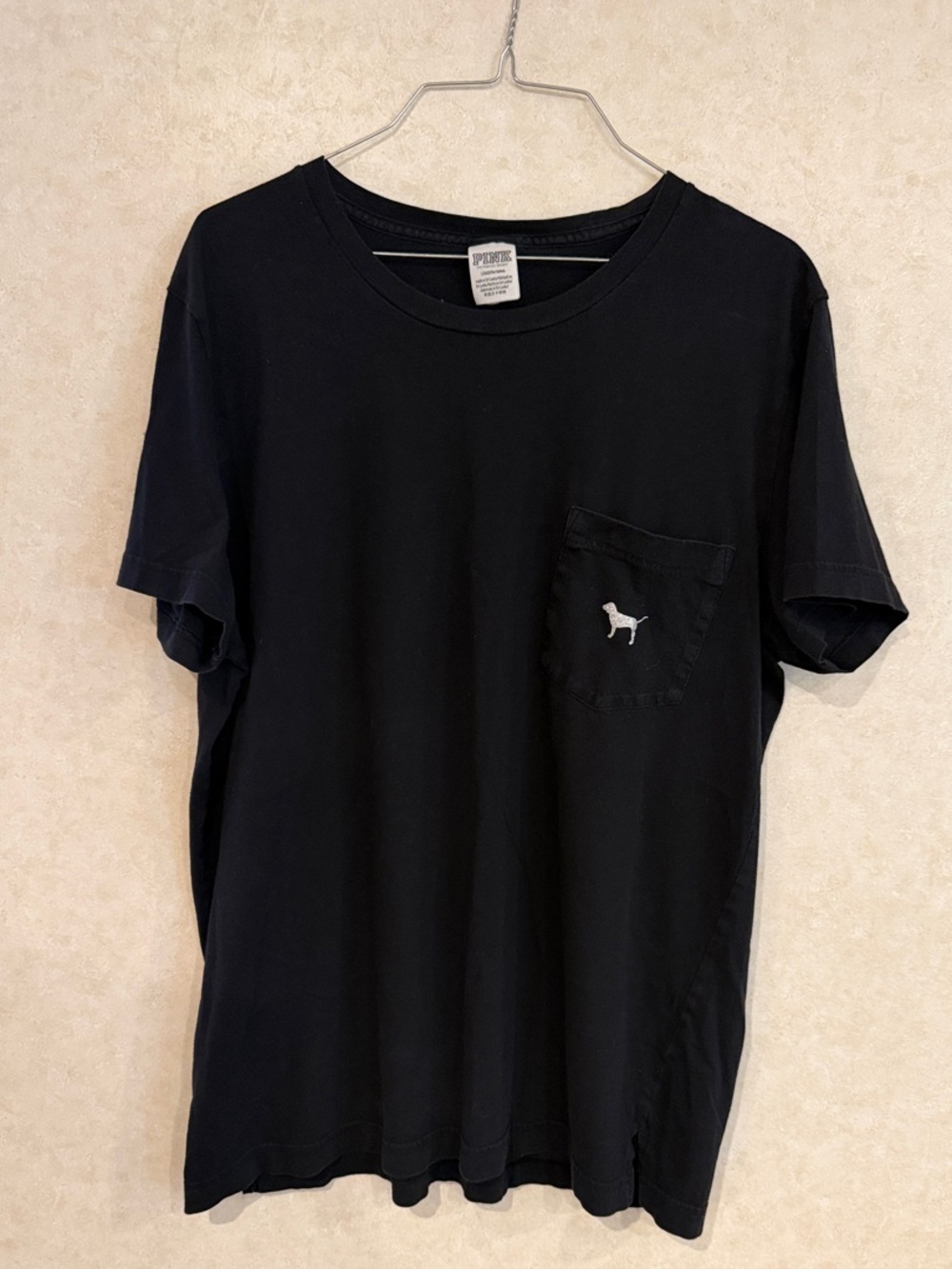 PINK Victoria's Secret Men's Black Pocket Tee with Dog Logo
